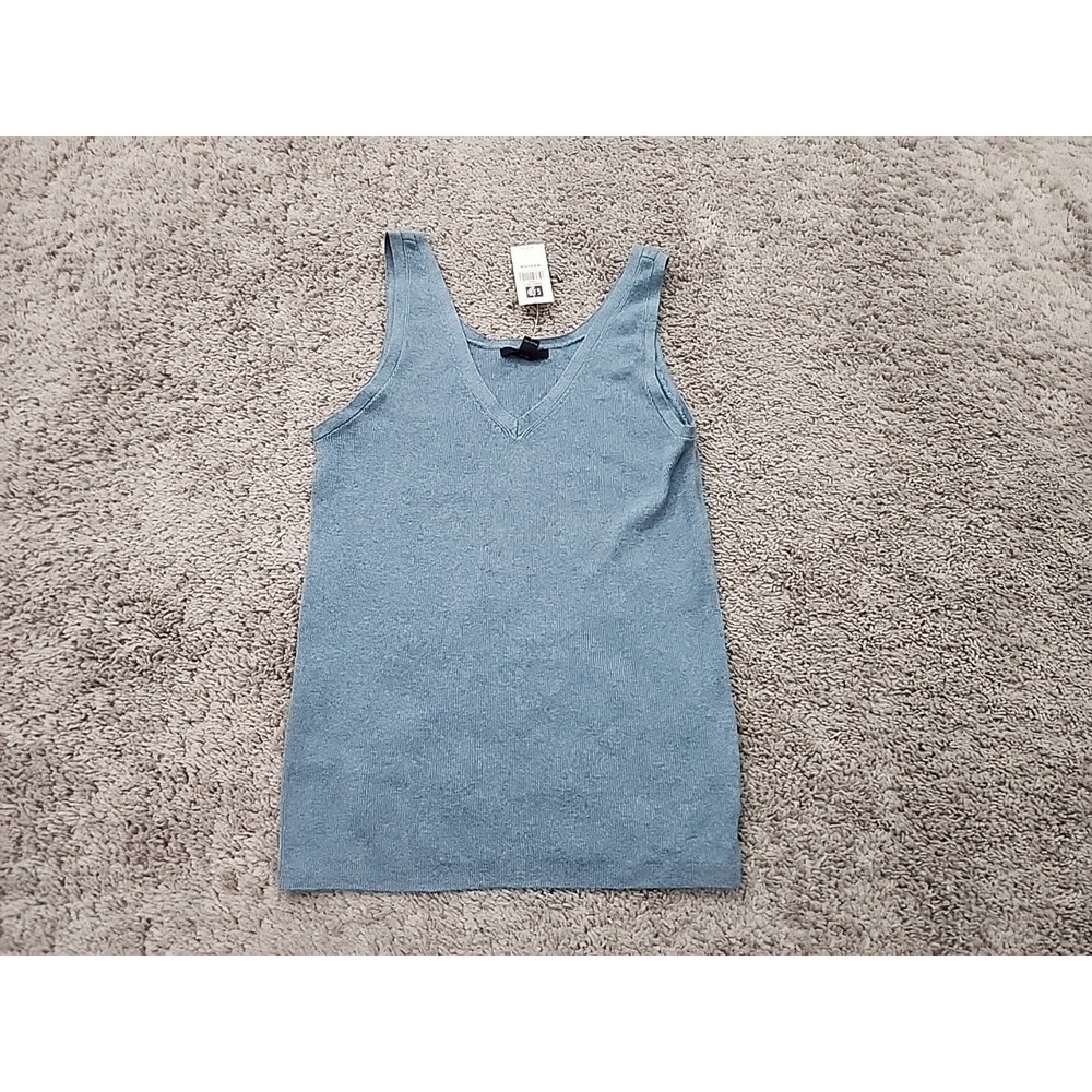Gap Tank Top Womens M Blue V-Neck Ribbed Knit Basic Casual Made in Hong Kong NWT